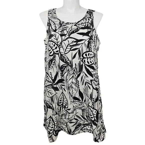 Tahari | Dresses | Tahari Linen Dress Womens Sleeveless Whiteblack Floral X  | Poshmark